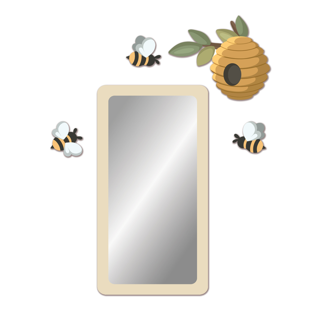 Зеркало прямоугольное Скандик бежевое с пчелами и ульем 5600321067