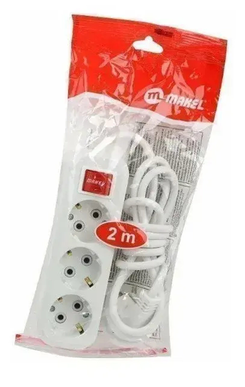 Удлинитель Makel (MGP 212) 3 гнезда 2 метра (з) с выключателем