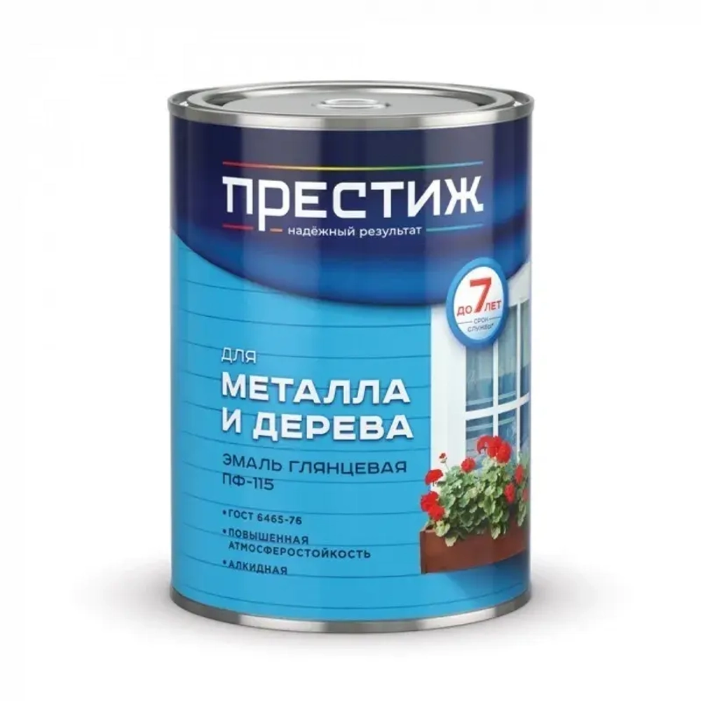 Эмаль для металла и дерева ПРЕСТИЖ ПФ-115, глянцевая, белая 0,9кг