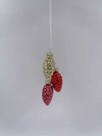 Набор стеклянных украшений Гроздь Шишек, 3 шт., 6 см., золото, красный, темно-красный, Christmas DeLuxe (89875)