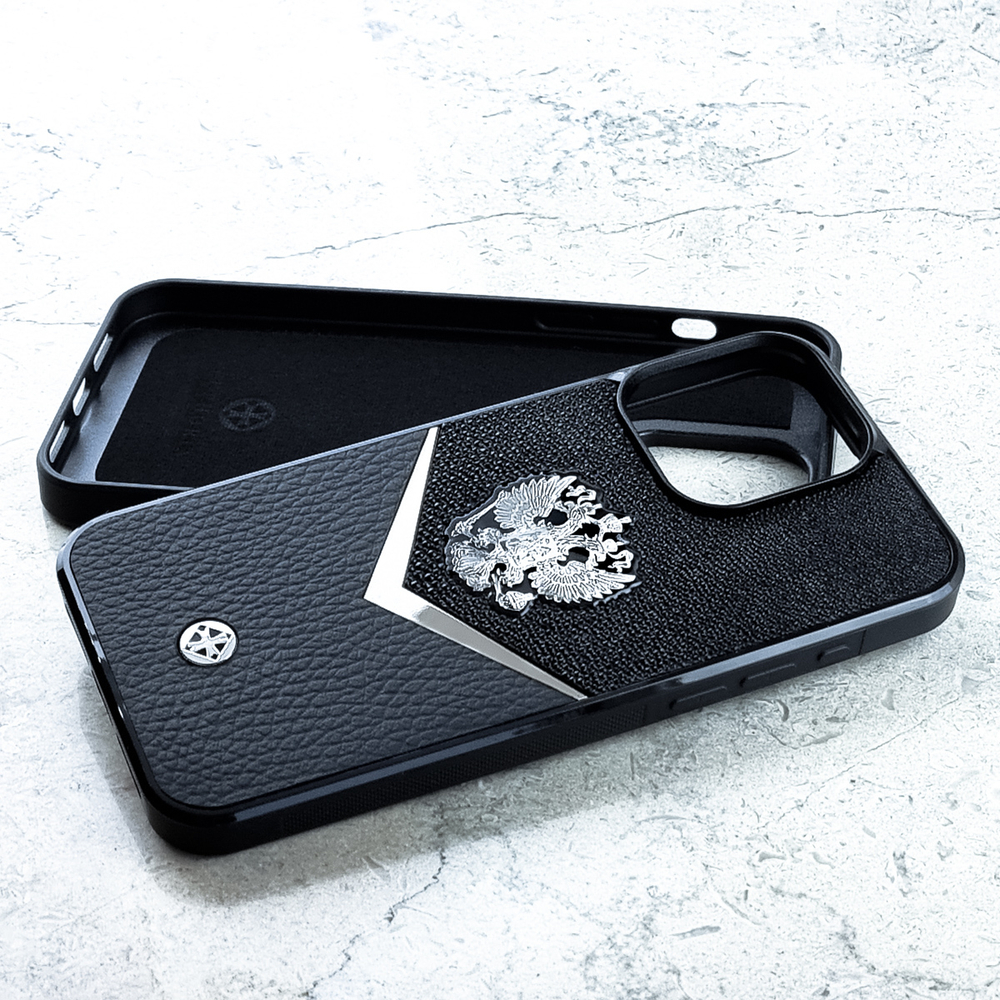 Премиальный чехол iphone с гербом России купить - Euphoria HM Premium - натуральная кожа, ювелирный сплав