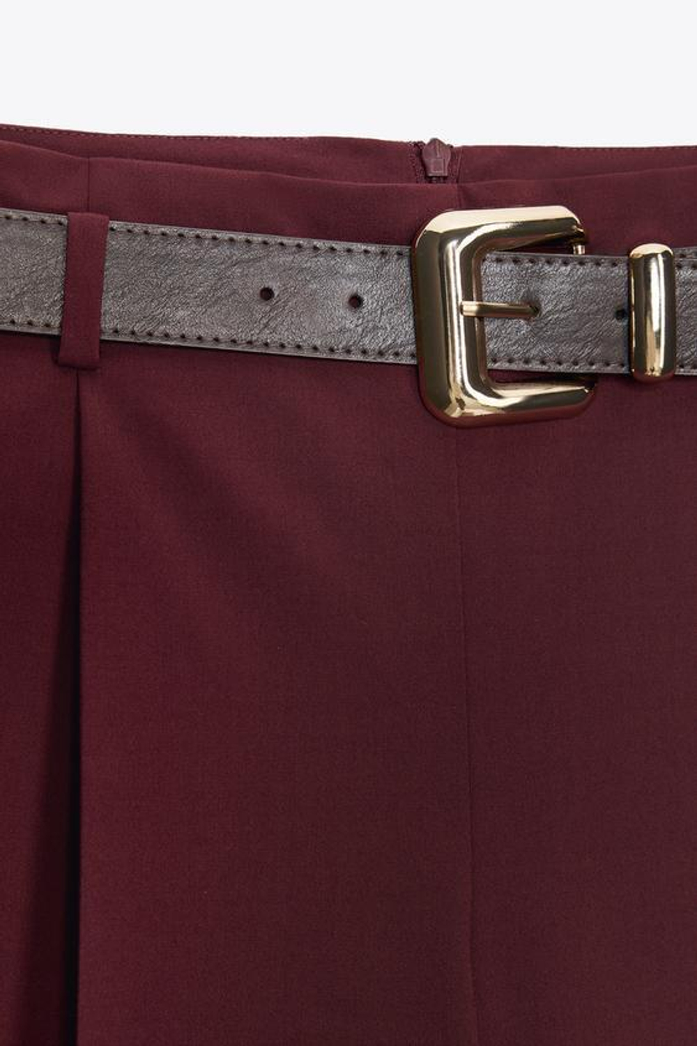 ZARA БРЮКИ С ЗАЩИПАМИ И РЕМНЕМ, БУРГУНДИ