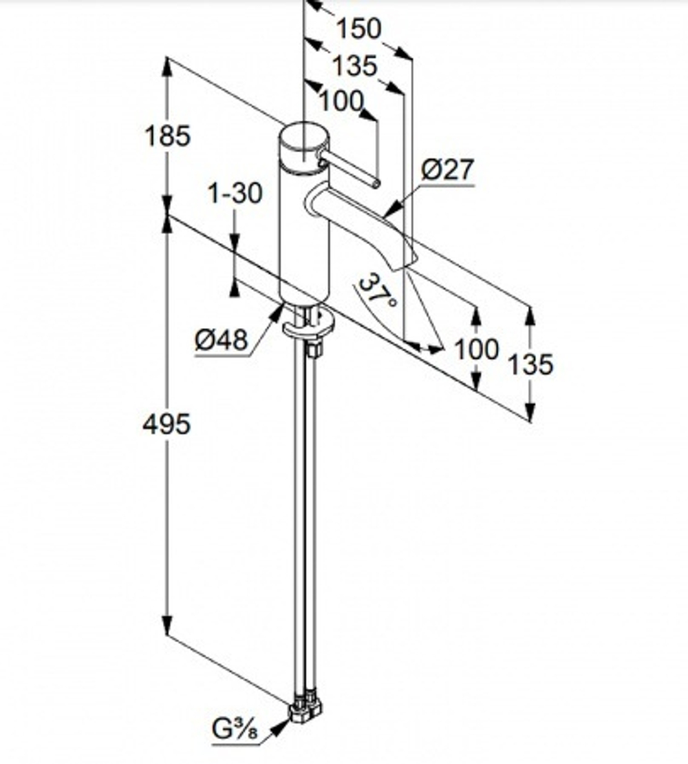 Смеситель для раковины Kludi Bozz черный матовый (382823976)