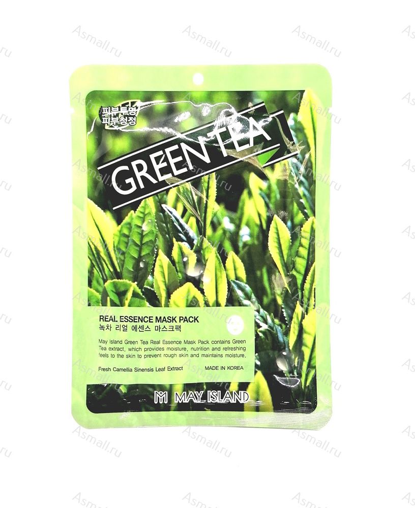 Маска тканевая для проблемной кожи с зеленым чаем Real Essense Green Tea Mask Pack, MAYISLAND, Корея, 25мл.