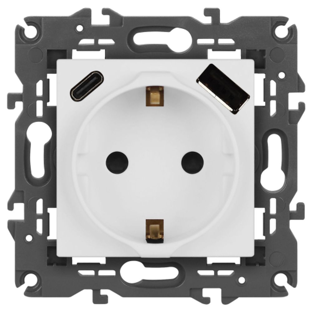Розетка ЭРА Elegance 14-4108-01М 2P+E 16A-250В со шторками с USB type-A+C 5В-3А белый матовый | Эра Elegance