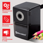 Точилка механическая BRAUBERG "BLACK JACK" крепление к столу металлический механизм цвет чёрный (2 штуки в упаковке)