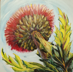 Картина Татарник и самолет. 21 см на 21 см. Акрил на картоне. Авторская живопись, оригинал.