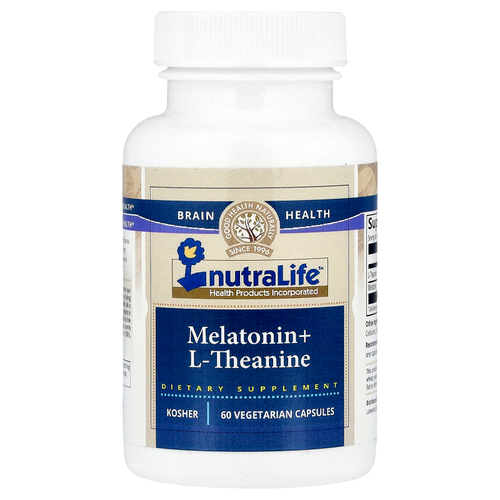 NutraLife, мелатонин и L-теанин, 60 вегетарианских капсул
