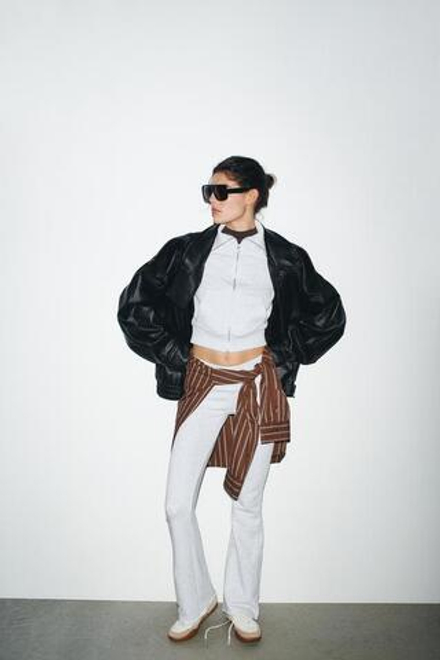 ZARA БРЮКИ FLARE ИЗ ФЛИСА, СЕРЫЙ МЕЛАНЖ