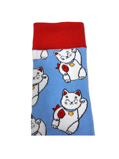 Носки Кошка удачи - Манэки неко, р-р 40-46 (голубой)