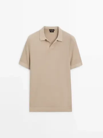 Massimo Dutti Хлопковый свитер с воротником поло и короткими рукавами, дымчатый