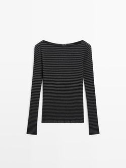 Massimo Dutti Футболка в полоску с длинными рукавами, черный