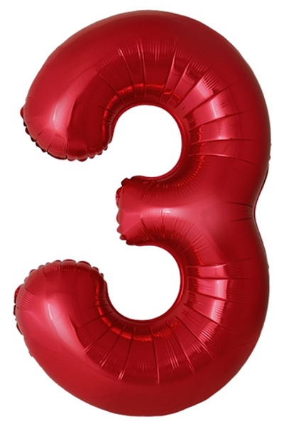 Шар (40''/102 см) Цифра, 3 Slim, Красный, Металлик