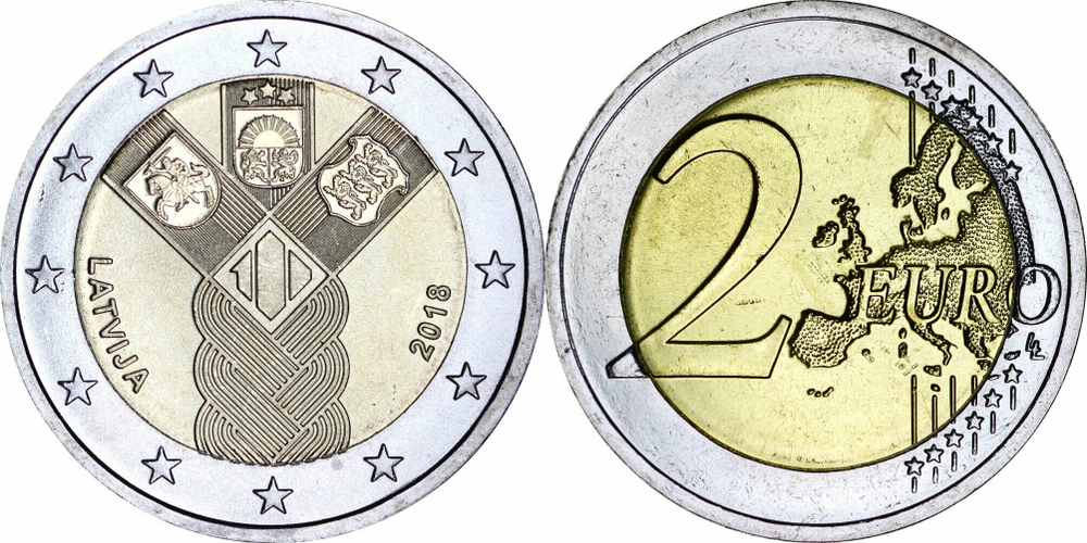 Латвия 2 евро, 2018 100 лет государствам Балтики aUNC