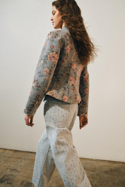 ZARA ЖАККАРДОВЫЙ БЛЕЙЗЕР — ZW COLLECTION, ГОЛУБОЙ МЕЛАНЖ