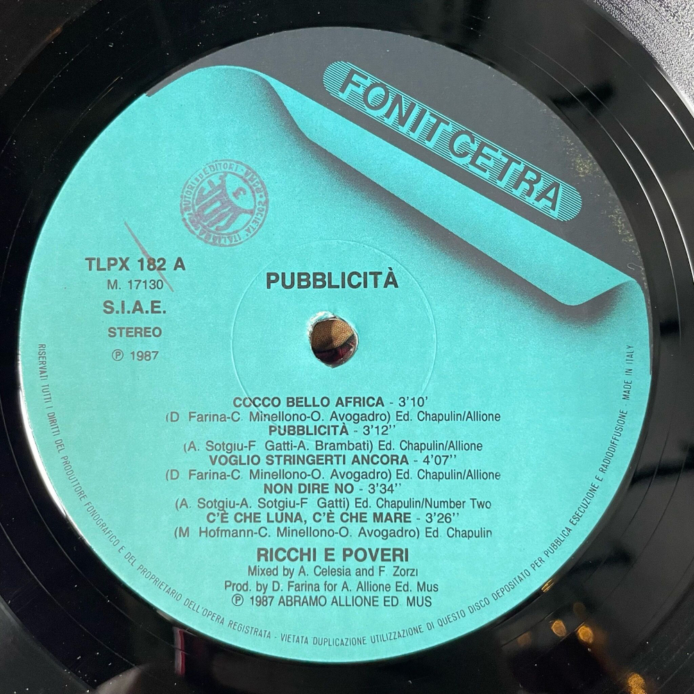 Винтажная виниловая пластинка LP Ricchi E Poveri Богатые и Бедные Pubblicita (Italy 1987)