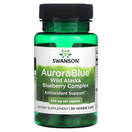 Антиоксиданты Swanson, AuroraBlue, дикая голубика с Аляски, 200 мг, 30 вегетарианских капсул