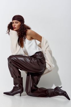 Брюки Baggy из экокожи шоколадного цвета