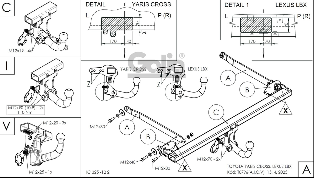 Фаркоп оцинкованный для Toyota Yaris Cross 2021-, Lexus LBX 2024- быстросъемное крепление шара, Galia.T079C