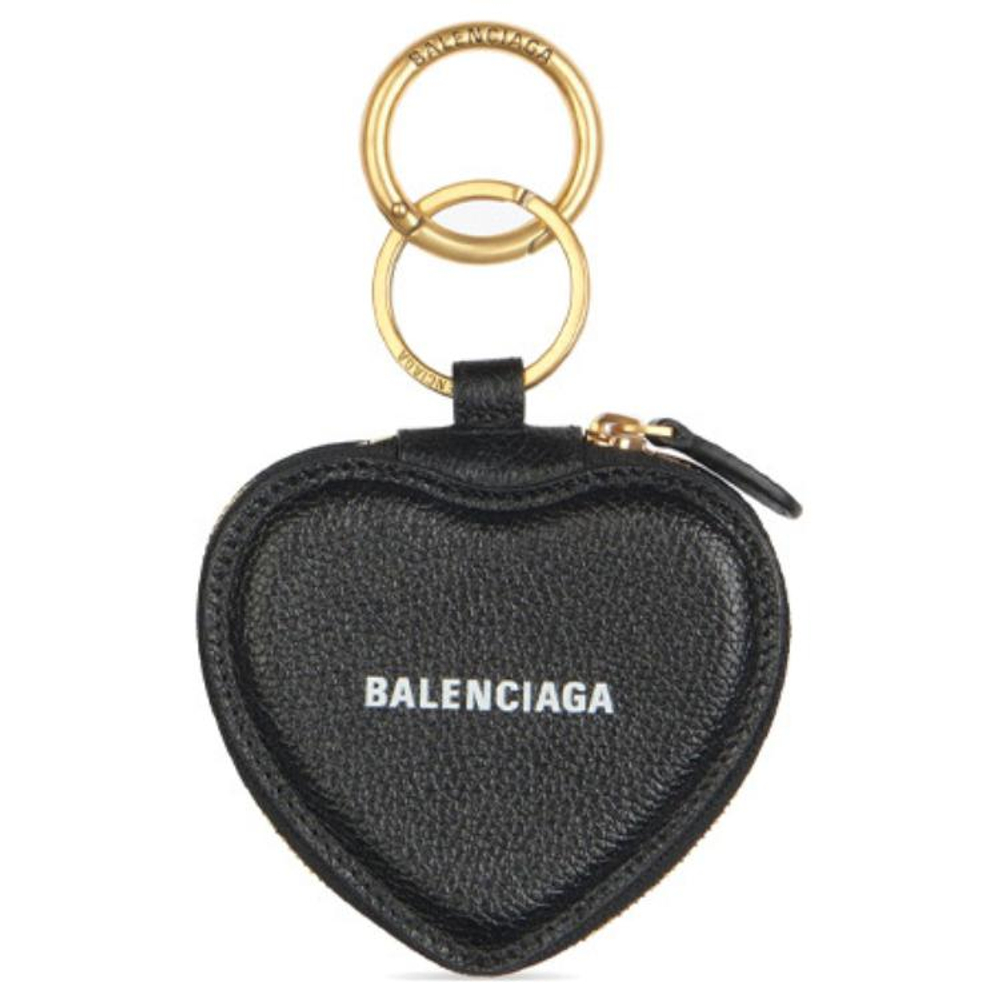 Balenciaga Grain Cow Leather Key Ring Key Pouch Women"s Black