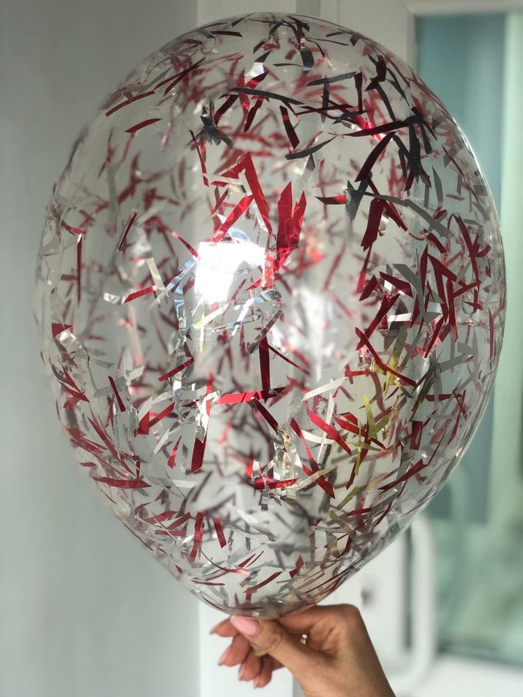 Воздушный шар с наполнением конфетти полоски красный ПАЛИТРА №4152