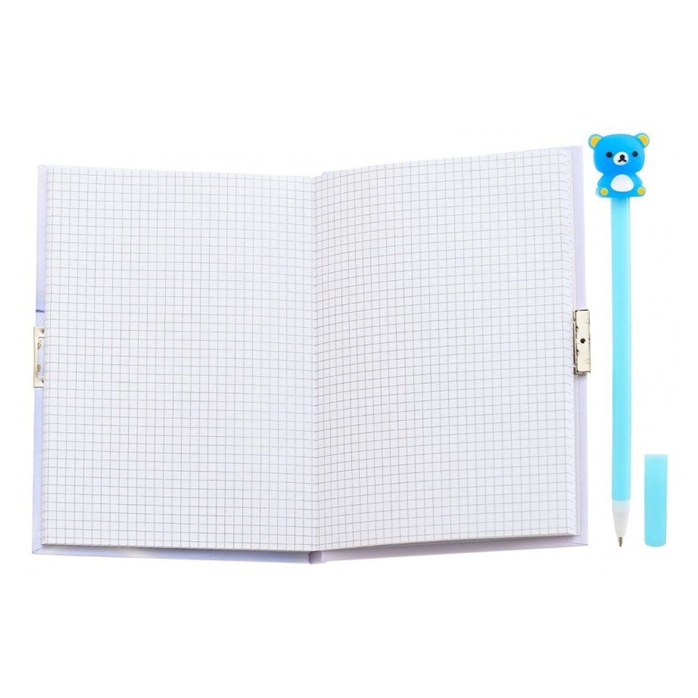 Блокнот детский Basir на замке, с ручкой, формат А6, серия "Мишки", переплет 7БЦ, 17.5*13 см, 48 листов, ассорти