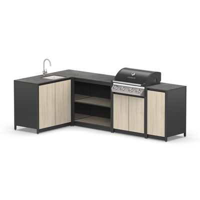 Угловой барбекю комплекс Lounge F-107SG, 2.7x1.5 м, дуб сонома/черный мрамор