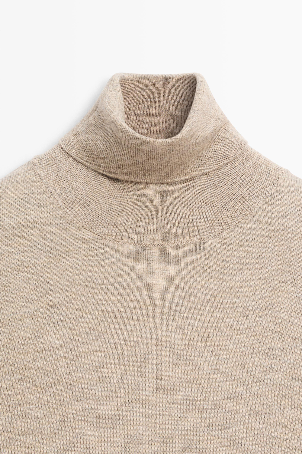 Massimo Dutti Свитер из шерсти с высоким воротником, пестро-бежевый