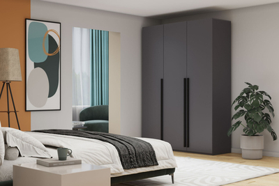 Распашной трехсекционный шкаф Лорена Пакс-3 Серый Графит 162 PE 120*40*200 см, Серый   Фиеста