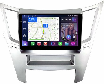 Магнитола для Subaru Legacy 5, Outback 4 2009-2014 (левый руль, рамка серебро) - FarCar 061M монитор 9.5" QLED на Android 14, TS18, CarPlay, 4G SIM-слот