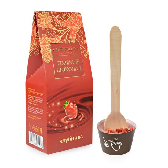 Ложка шоколадная Горячий шоколад белый "Клубника", 50 гр, в коробке