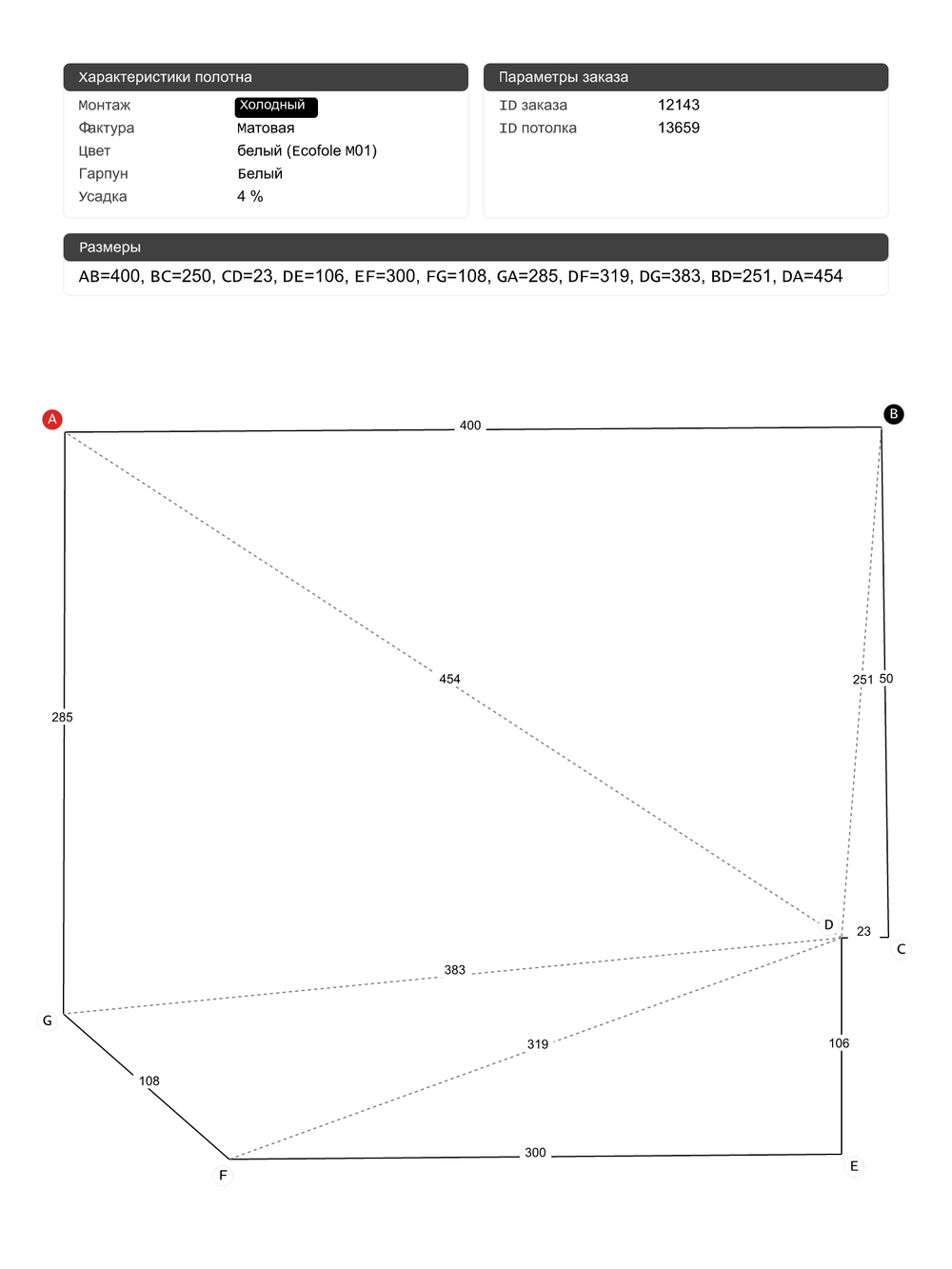 Матовый натяжной потолок 13.8 м2