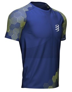 Футболка мужская теннисная Compressport Racing SS Tshirt - navy/flash yellow/prime rose