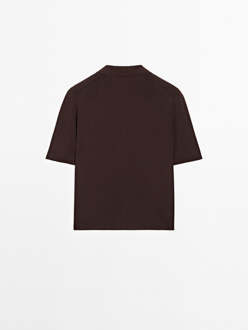 Massimo Dutti Хлопковая футболка поло, шоколадный