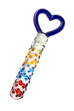 Стеклянный фаллос с ручкой-сердцем - 22,5 см. (Цвет: разноцветный)