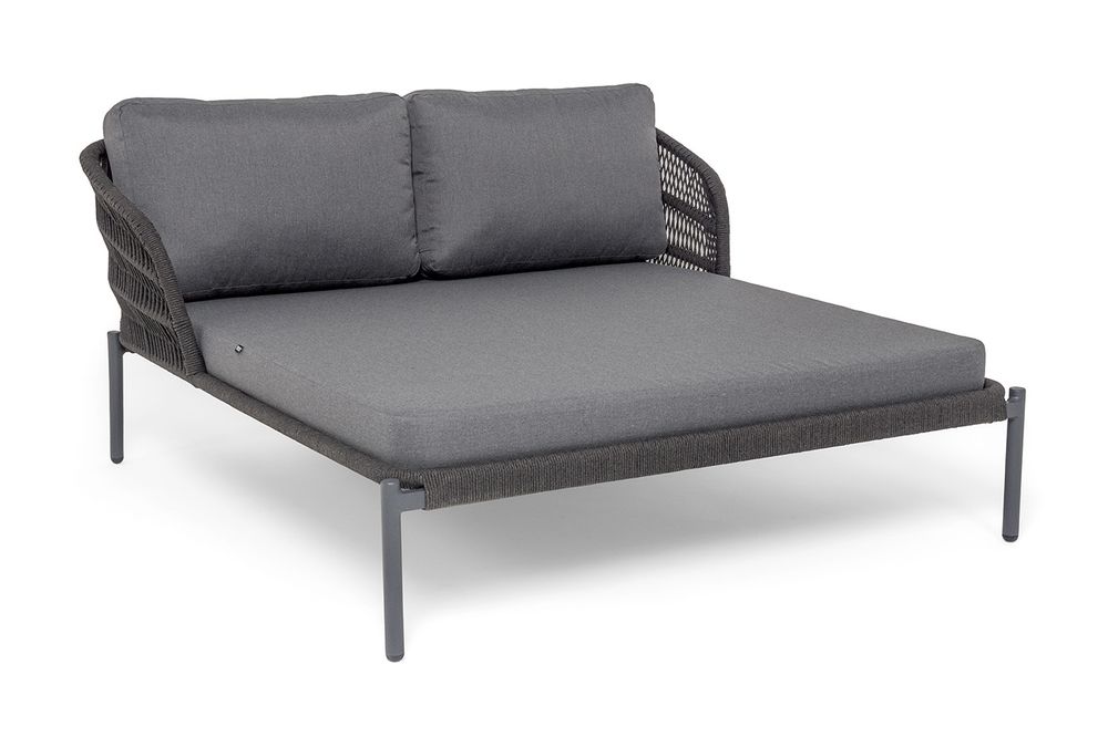 "Позитано" лежак плетеный из роупа, каркас алюминий темно-серый (RAL7024) муар, роуп темно-серый круглый, ткань темно-серая 027