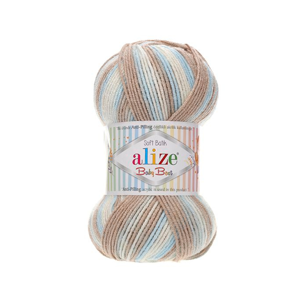 Беби бест батик (Baby best batik) пряжа Alize 10% бамбук 90%акрил 5х100г/240м 6657 белый-беж-голубой