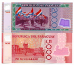 Банкноты Парагвая 2000 и 5000 гуарани 2011 год. UNC (пластик)