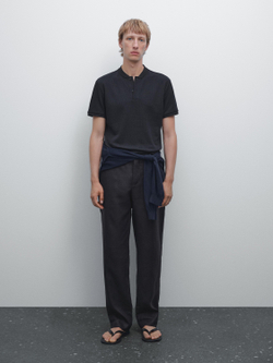 Massimo Dutti Рубашка-поло с воротником, темно-синий