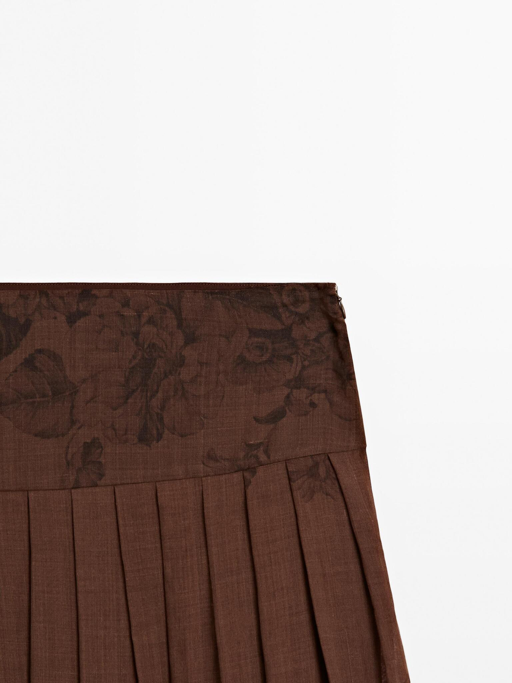 Massimo Dutti Юбка миди А-силуэта с цветочным принтом, шоколадный