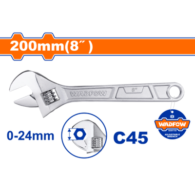 Ключ разводной 200 мм, 0-24 мм (6/36) WADFOW WAW1108