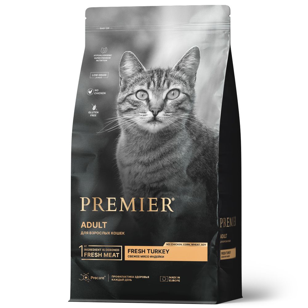 Сухой корм Premier Cat Turkey ADULT для взрослых кошек свежая индейка 400 г