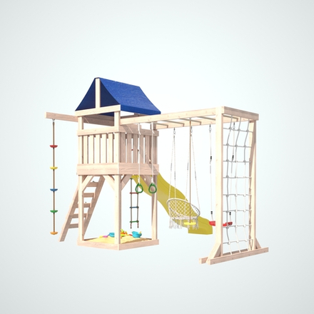 Детская площадка Fun Land с плетенным креслом, горкой и столиком со скамейками