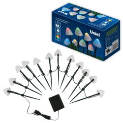 USL-S-830-PM020 MULTICOLOR MUSHROOMS SET12 Садовый светильник на солнечной батарее Разноцветные грибы. в комплекте из 12 штук. 12 светодиодов. Разноцветный свет. 1xАA Ni-Mh аккумулятор в-к. IP44. TM Uniel
