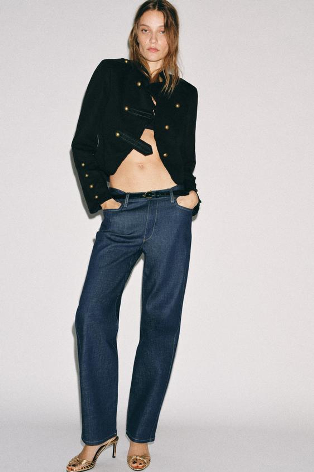 ZARA ДЖИНСЫ ПРЯМОГО КРОЯ С ВЫСОКОЙ ПОСАДКОЙ — ZW COLLECTION, СИНИЙ