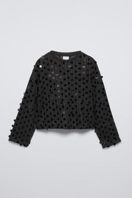 ZARA ТОП SOFT TOUCH С ПАЙЕТКАМИ, СЕРЫЙ С МЕЛАНЖЕВЫМ ЭФФЕКТОМ