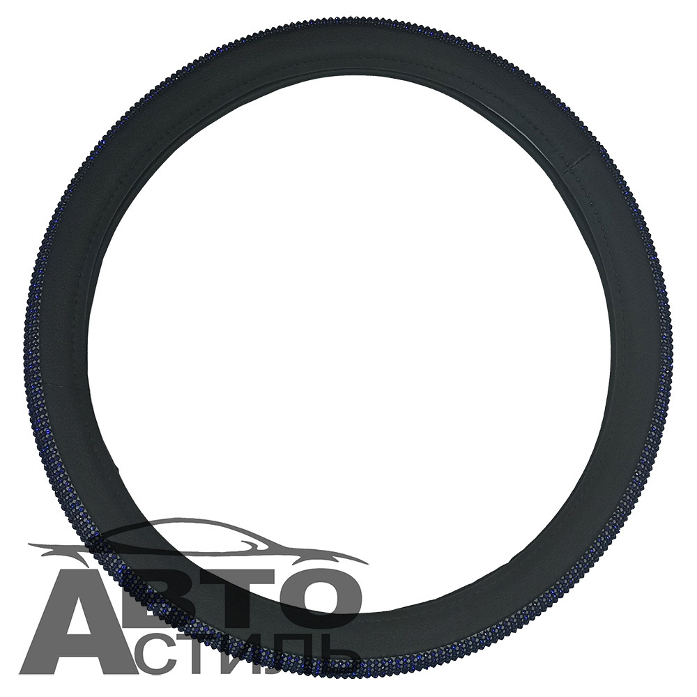 Оплетка на руль круглая Coolpart DIAMOND 50 (37*38) к/з черный/синий СТРАЗЫ A268BL-BLY