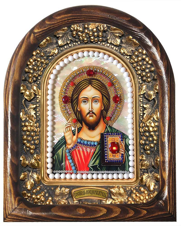 Господь Вседержитель (перламутр, белый агат, бирюза, коралл)