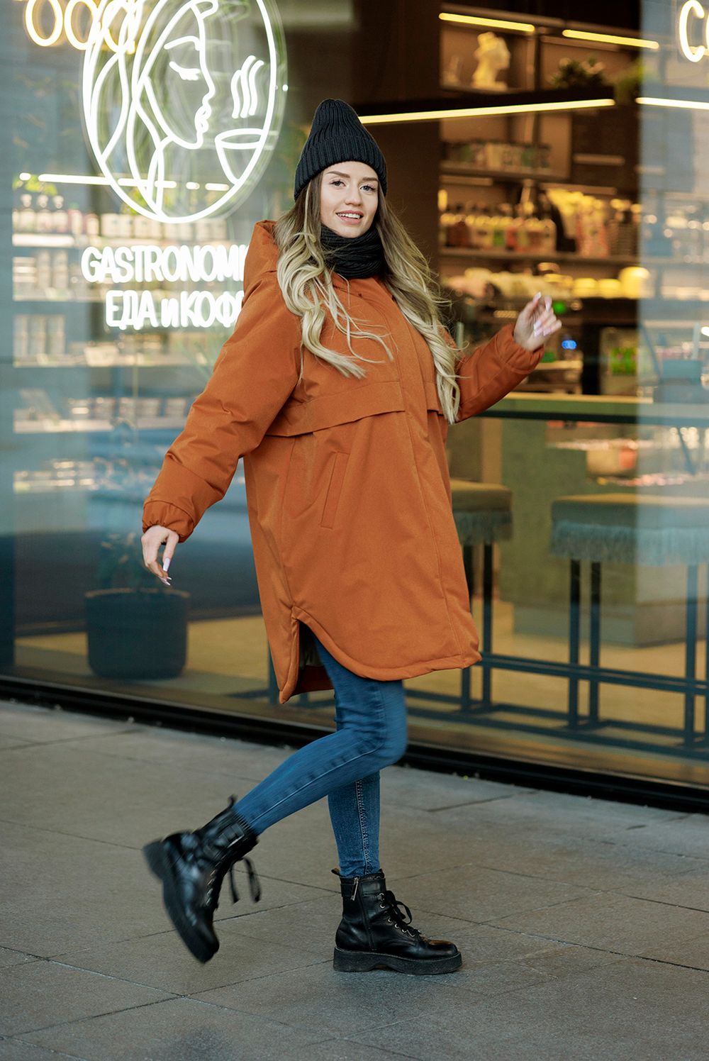 Куртка ko-ko-ko утепленная женская горчично-терракотовая