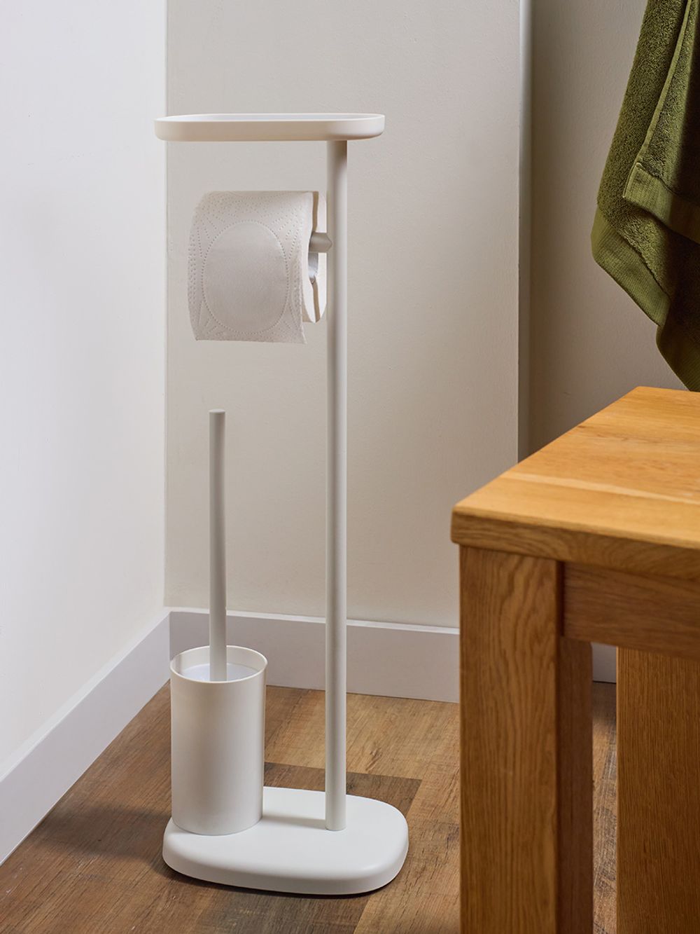 Держатель для туалетной бумаги с полочкой и ершиком Slim, белый
